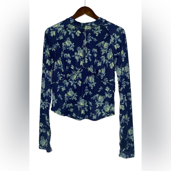 NEW Free People Dinner‎ Party Printed Top / Indigo Combo Women L Boho Hippie - Picture 2 of 13